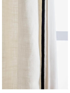 (1) One Quince Ivory/Black Cotton Curtain Panel 48x96 Piped Edge